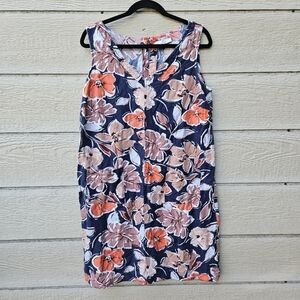 Julipa blue floral sleeveless shift dress with pockets linen-blend US 12 UK 16